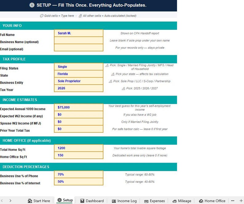 1099 Tax Spreadsheet Excel | Self Employed Tax Tracker | Freelancer Income & Expense Calculator | Digital Download image 5