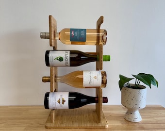 Bamboo Wine Rack | 4 Bottle Vertical Countertop Holder | Modern Minimalist Bar Decor | Eco-Friendly Wine Storage