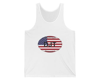 Aeropuerto Internacional Donald J. Trump (DJT) - Anteriormente Aeropuerto Internacional de Palm Beach (PBI) - Camiseta sin mangas unisex con óvalo de la bandera estadounidense y diagrama del aeropuerto