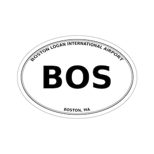 Aeropuerto Internacional Logan de Boston (BOS) - Boston, MA - Calcomanía ovalada troquelada con código de aeropuerto para equipaje o automóvil