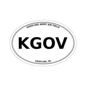 Grayling Army Air Field (KGOV) - Grayling, MI - Adesivo ovale fustellato con codice aeroportuale/per bagagli/per auto