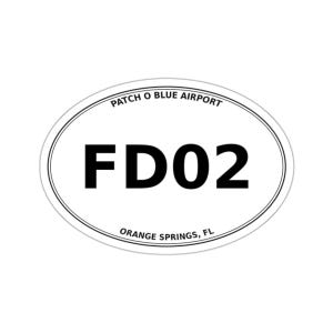 Patch O Blue Airport (FD02) - Orange Springs, FL - Luchthavencode ovale gestanste sticker/bagage-/autosticker