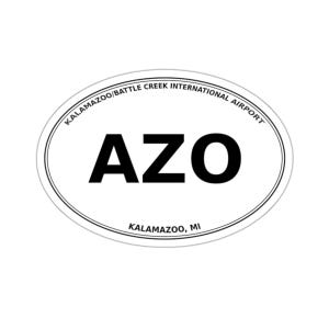 Aeropuerto Internacional de Kalamazoo/Battle Creek (AZO) - Kalamazoo, MI - Calcomanía ovalada troquelada con código de aeropuerto para equipaje o automóvil