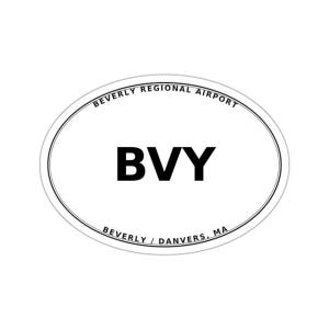 Regionalflughafen Beverly (BVY) – Beverly/Danvers, MA – Ovaler Aufkleber mit Flughafencode/Gepäck-/Autoaufkleber