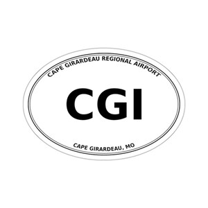 Aéroport régional de Cape Girardeau (CGI) - Cape Girardeau, Missouri - Autocollant ovale découpé avec code aéroportuaire pour bagages ou voiture
