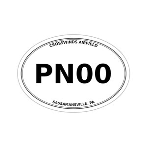 Lotnisko Crosswinds (PN00) – Sassamansville, PA – Naklejka wycinana owalnie z kodem lotniska/na bagaż/na samochód