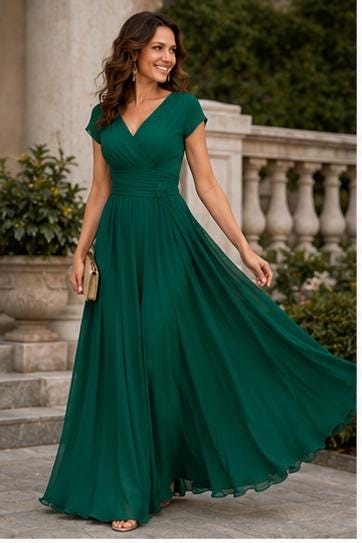 Emerald Chiffon Wrap Maxi Dress