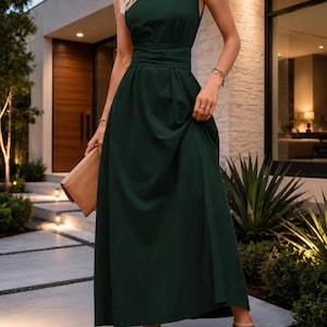 dark green winter wedding guest dress ZAPAKA Women Dark Green Wedding Guest Dress with Slit Spaghetti Straps Ruffles Bridesmaid Dress, Pine / US6