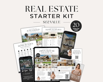 Real Estate Starter Kit Canva Templates | Client Onboarding, Social Media, Open House Forms and Flyers, Listing Marketing & Branding Bundle