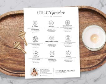 Utility Providers Template Canva | Real Estate Client Resource | New Home Utility Guide | Buyer Welcome Packet | Utility List BH1