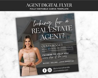Real Estate Agent Flyer Template | Canva Digital Marketing Flyer | Instagram Post Template | Real Estate Social Media | 1080x1080 BH1