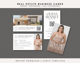 Real Estate Business Cards | Editable Canva Template | Minimalist Modern Photo | Professional Broker | Portrait & Landscape, QR Code BH1