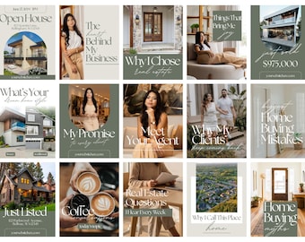 Real Estate Instagram Templates | Sage Green Social Media Marketing Kit | 40 Fully Editable Canva Posts | Trust & Connection Building Posts