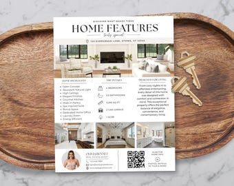 Home Features Flyer Canva Template, Property Feature Sheet with QR Code, Real Estate Listing Tool, Luxury Marketing, Fully Editable BH1