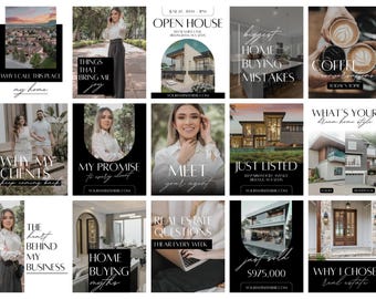 Real Estate Instagram Templates | Luxury Modern Social Media Marketing Kit | 40 Fully Editable Canva Posts