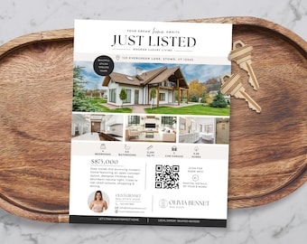Real Estate Just Listed Flyer, Editable Canva Template, Open House Flyer, Property Marketing Tool Sheet, Luxury Modern Home Listing BH1
