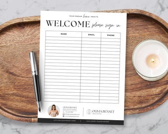 Open House Sign In Sheet Canva Template | Real Estate Lead Capture Form, Editable Open House Registration Sheet, Agent Marketing Tool, BH1