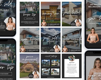 Real Estate Instagram Templates Canva | Luxury Social Media Templates for Agents, Just Listed, Open House, Just Sold, Posts & Stories BH1
