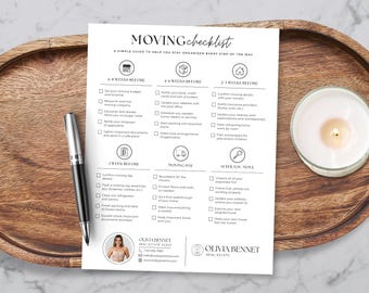 Moving Checklist Canva Template | Real Estate Client Moving Guide | Moving Planner Printable | Buyer Closing Gift | Relocation Checklist BH1