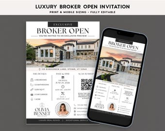 Luxury Broker Open Invitation Canva Template, Real Estate Broker Open House Invite, Agent Marketing Tool, Print & Mobile, Social Media BH1