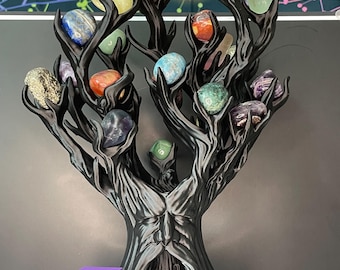3D Printed Crystal Tumble Tree Black or White | Holds 21 Tumbles | Tree Guardian Crystal Holder | Crystal Display Stand | Altar Decor