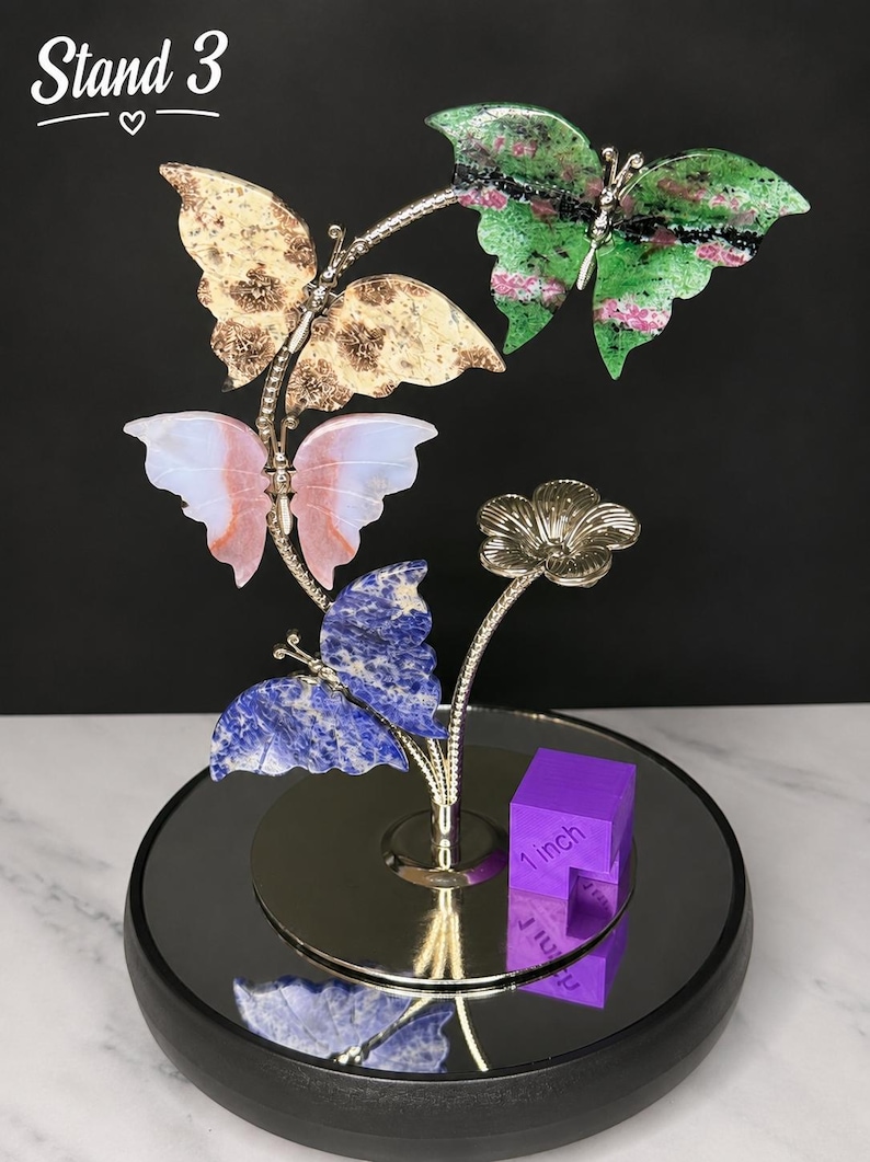 Crystal Butterfly Sphere Holder | Metal Gemstone Ball Display Stand Stand 3
