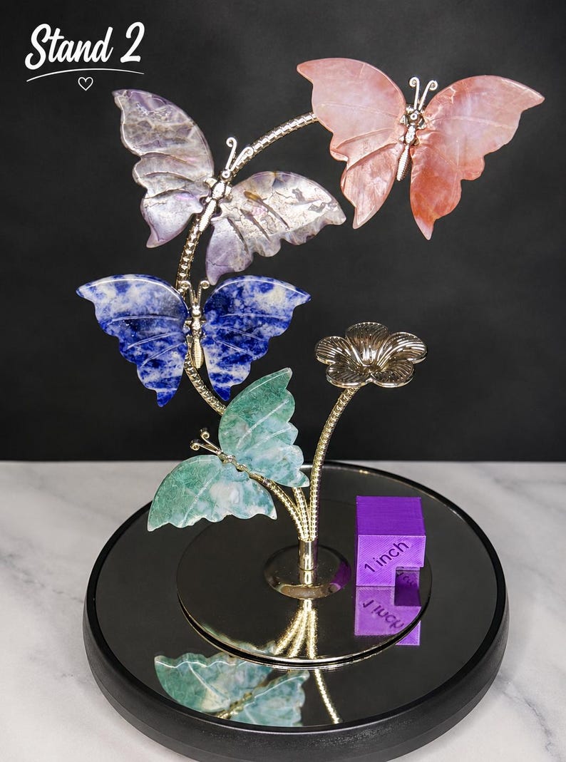 Crystal Butterfly Sphere Holder | Metal Gemstone Ball Display Stand Stand 2