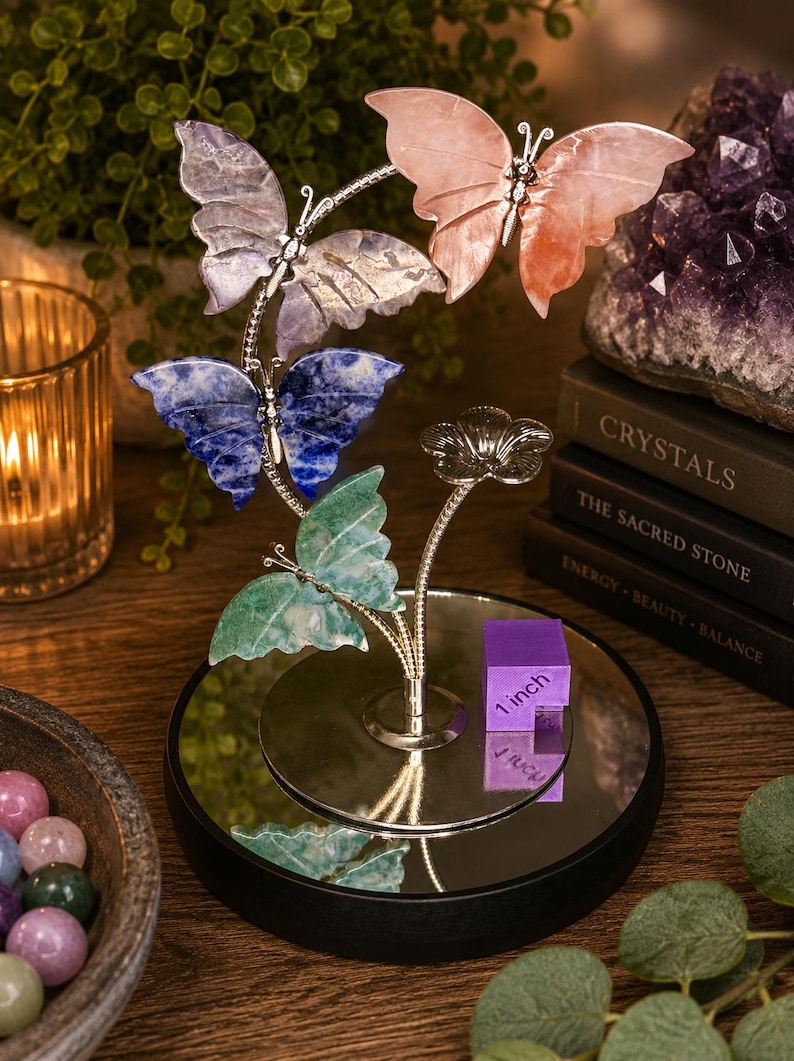 Crystal Butterfly Sphere Holder | Metal Gemstone Ball Display Stand afbeelding 4