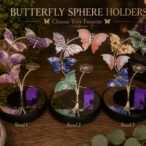 Crystal Butterfly Sphere Holder | Metal Gemstone Ball Display Stand afbeelding 1