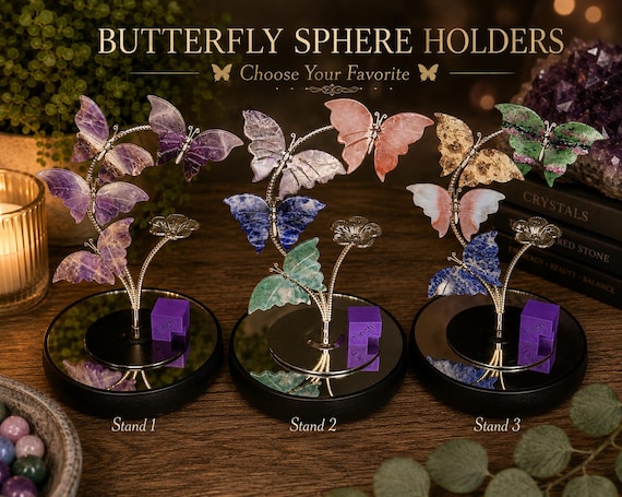 Crystal Butterfly Sphere Holder | Metal Display Stand for Small Crystal Spheres | Gemstone Display | Crystal Decor | Altar Decor | Rock & Ca