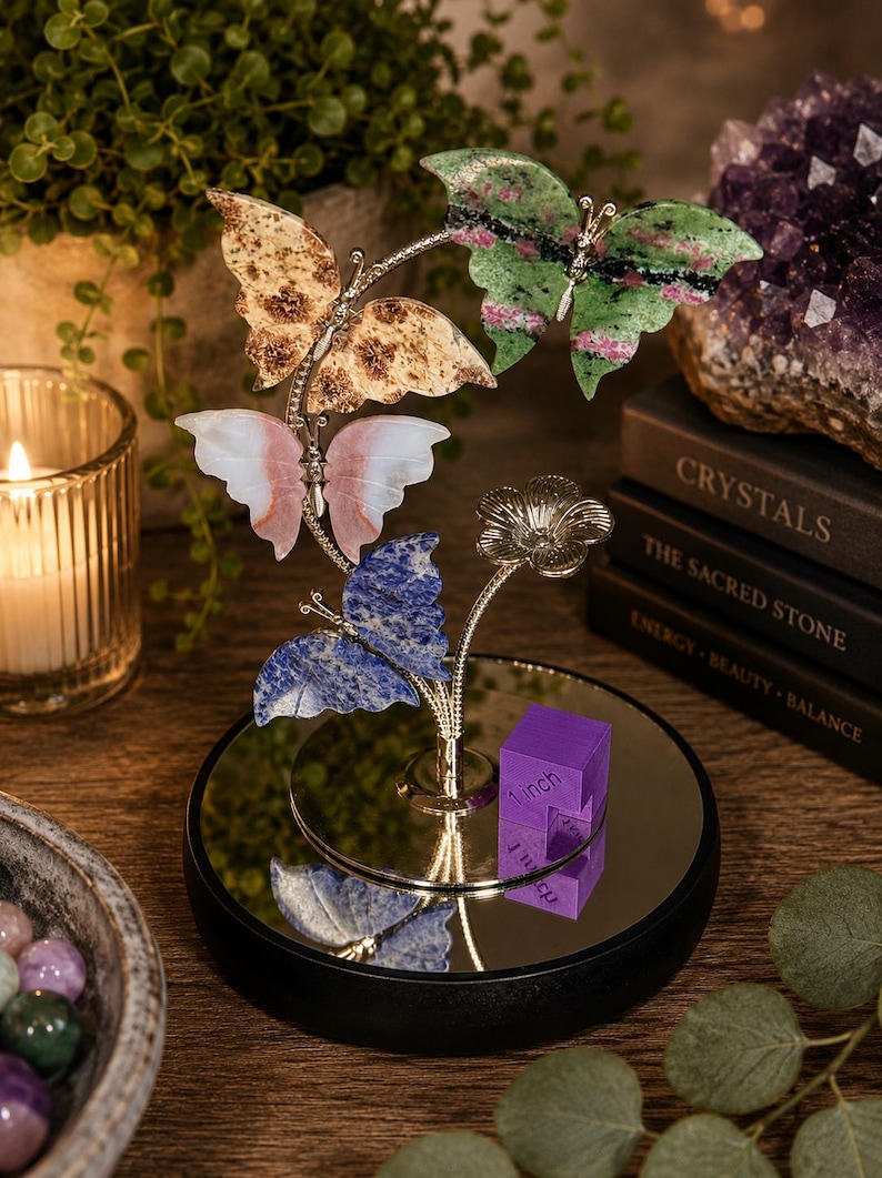 Crystal Butterfly Sphere Holder | Metal Gemstone Ball Display Stand afbeelding 6