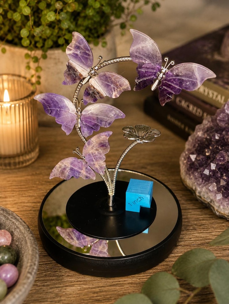 Crystal Butterfly Sphere Holder | Metal Gemstone Ball Display Stand afbeelding 2
