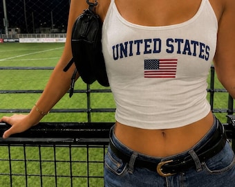 USA World Cup Soccer Tank Top, American Flag Futbol Crop Top, Patriotic Y2K Gameday Outfit Gift for Her Women