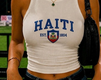 Haiti Futbol Crop Tank Top, Haitian Flag Soccer Cami, Embroidered World Cup Gameday Apparel, Y2K Vintage Outfit, Fan Gift for Her