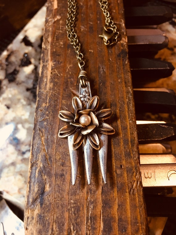 One of a kind assemblage necklace, flatware jewelry, Fork Necklace, Boho Style