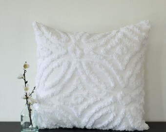 White chenille pillow cover