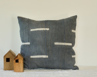 Grey with white Mudcloth Pillow Cover
