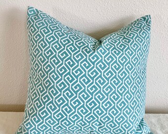 Aqua and white pillow cover