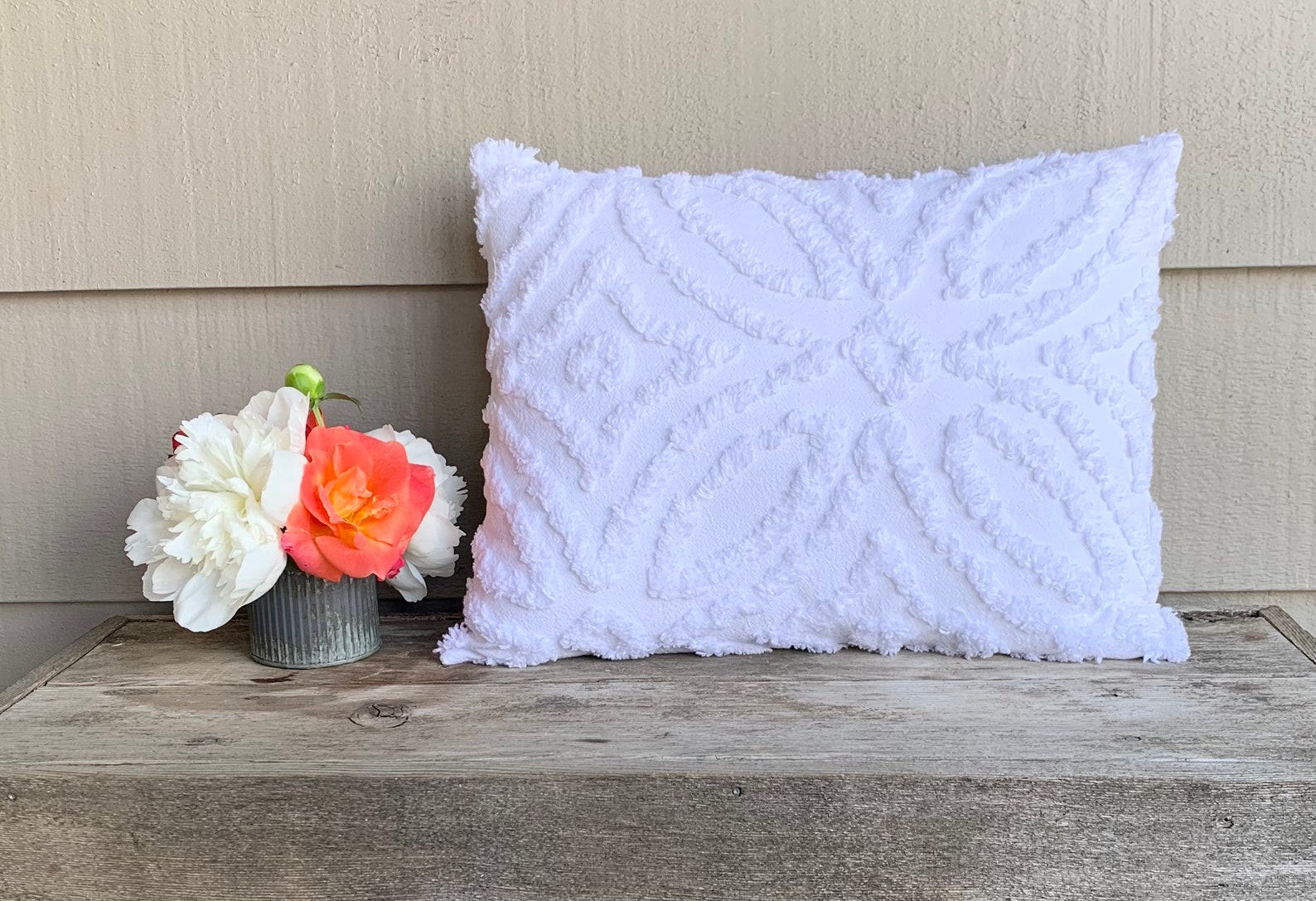 White Chenille Pillow Cover Etsy
