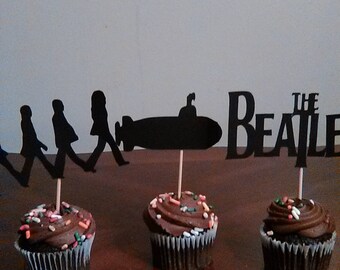 The Beatles Cupcake Toppers, Beatles Party, John, Paul, George, Ringo, 12 toppers in a set