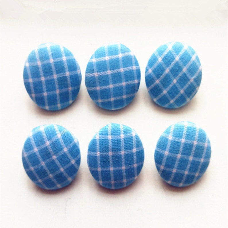 Sky Blue Grid Fabric Cover Button Shank Sewing Diy Accessories Buttons image 1