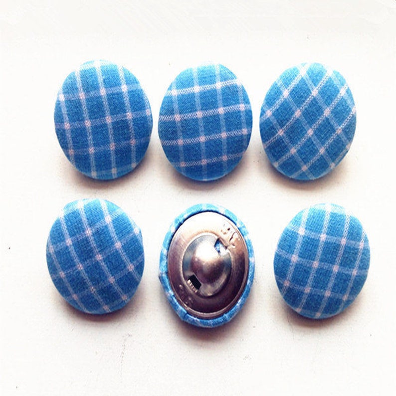 Sky Blue Grid Fabric Cover Button Shank Sewing Diy Accessories Buttons image 2