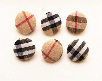 Classic Lattice Khaki Fabric Cover Buttons Sew Shank Clothing Decoration Button 0.59inch