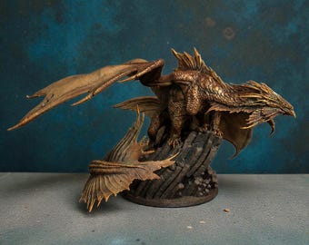 Elder Bronze Dragon Miniature | Metallic Dragon Boss | Fantasy Tabletop Mini | Various Sizes & Finishes