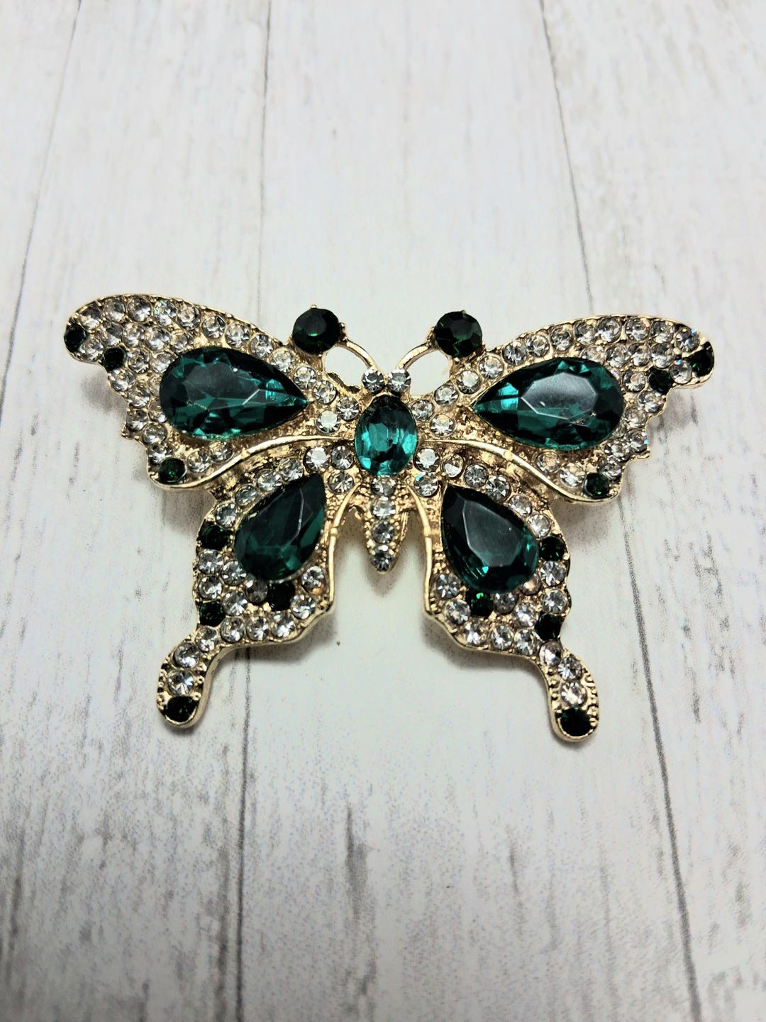 Emerald Shellback Pin LAST ONES 2 Inch Emerald Green & Gold Butterfly Brooch Pin, Brooches ...