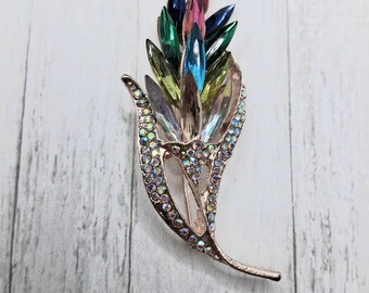Crystal Peacock Feather Brooch Pin: Vintage Style Jewelry