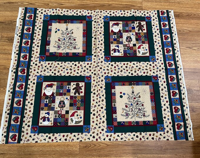 Curated visual reference: Picture Idea: 1 Yard Vintage Homespun Christmas Pillow Fabric Panel 4 Blocks