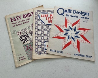 3 Vintage Aunt Martha's Quilt Books, No. 3175, No. 3500, No. 3230, Quilting Books, Designs, Pieced, Appliqued Quilts, Instructions