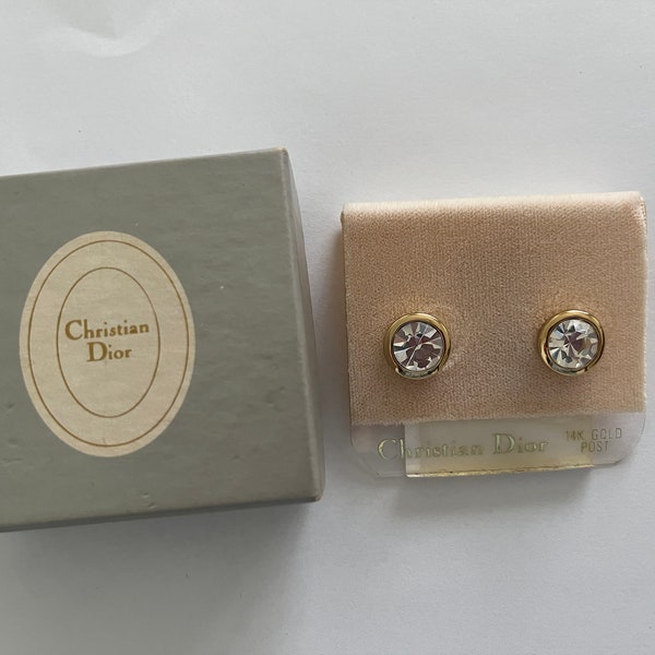 Vintage Christian Dior Pierced Earrings, 14K Gold Post, Costume Jewelry