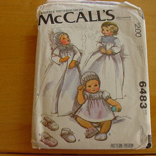 Vintage, Partially Cut McCalls 6483 Pattern, Newborn Baby's Coat, Dress, Bonnet, Shoes, Christening Outfit